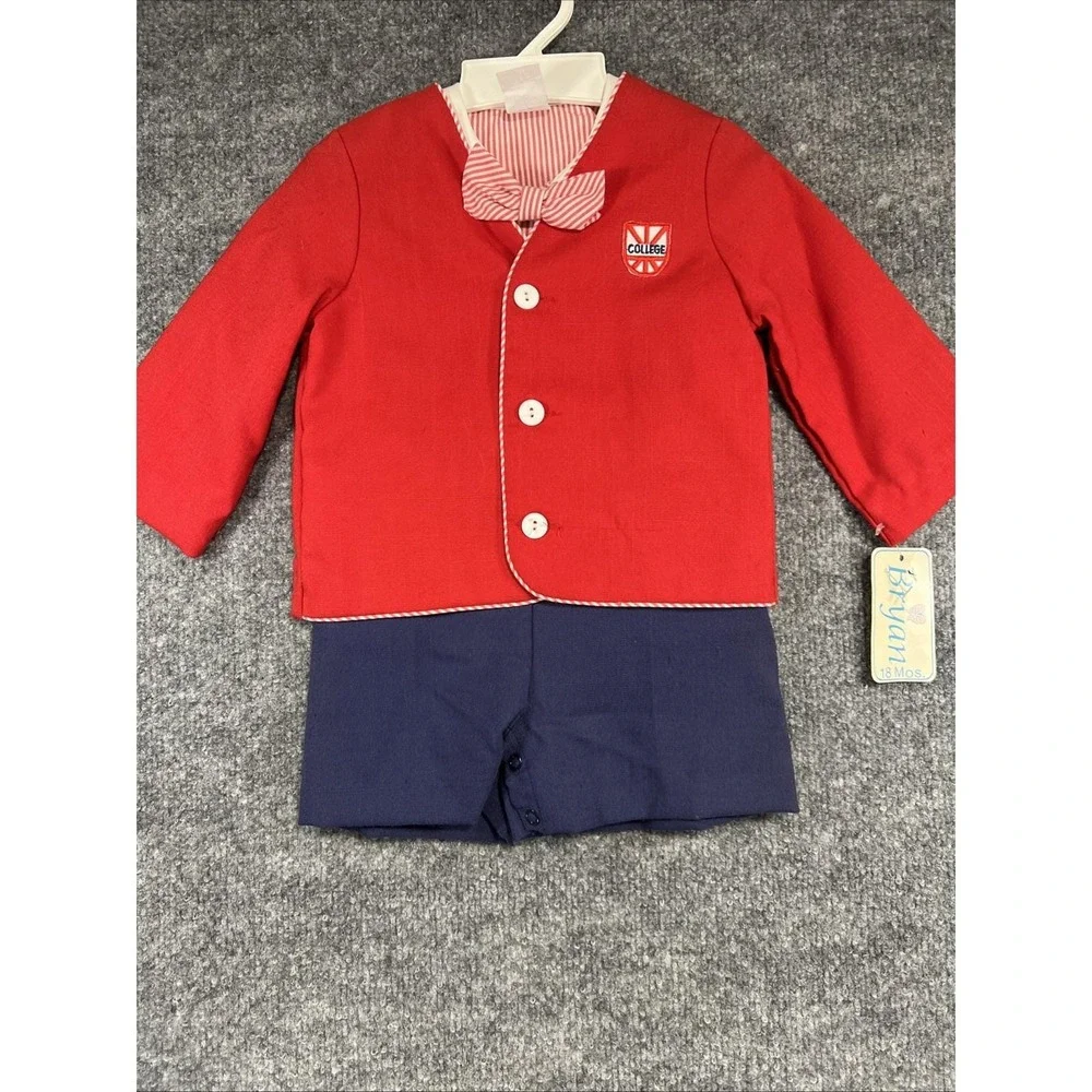 VTG NWT Bryan Baby Boy 2-Piece Suit Set Red Blazer Shorts 18M USA